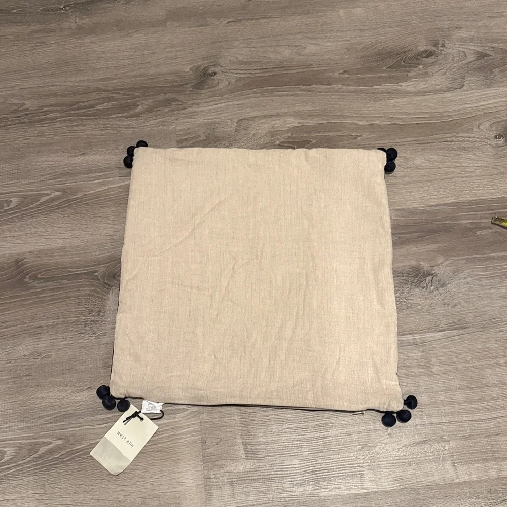 West Elm Navy Blue Silk Tassel throw pillow cover - 18” square zip close - NWT